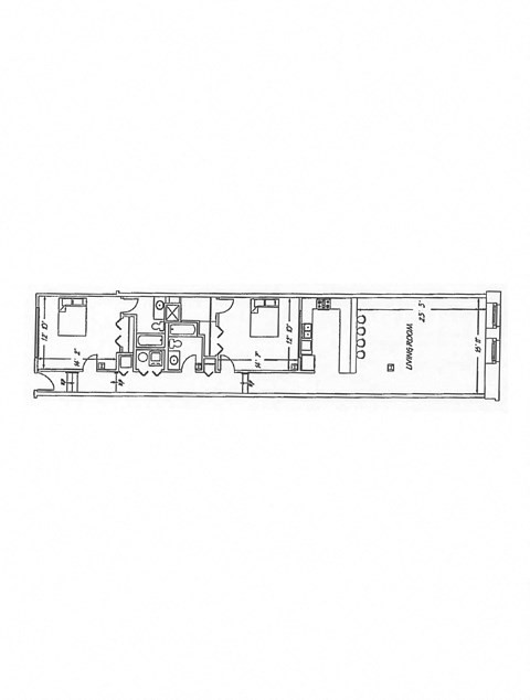 Floor plan for 2 beds, 2 baths, 1343 sqft